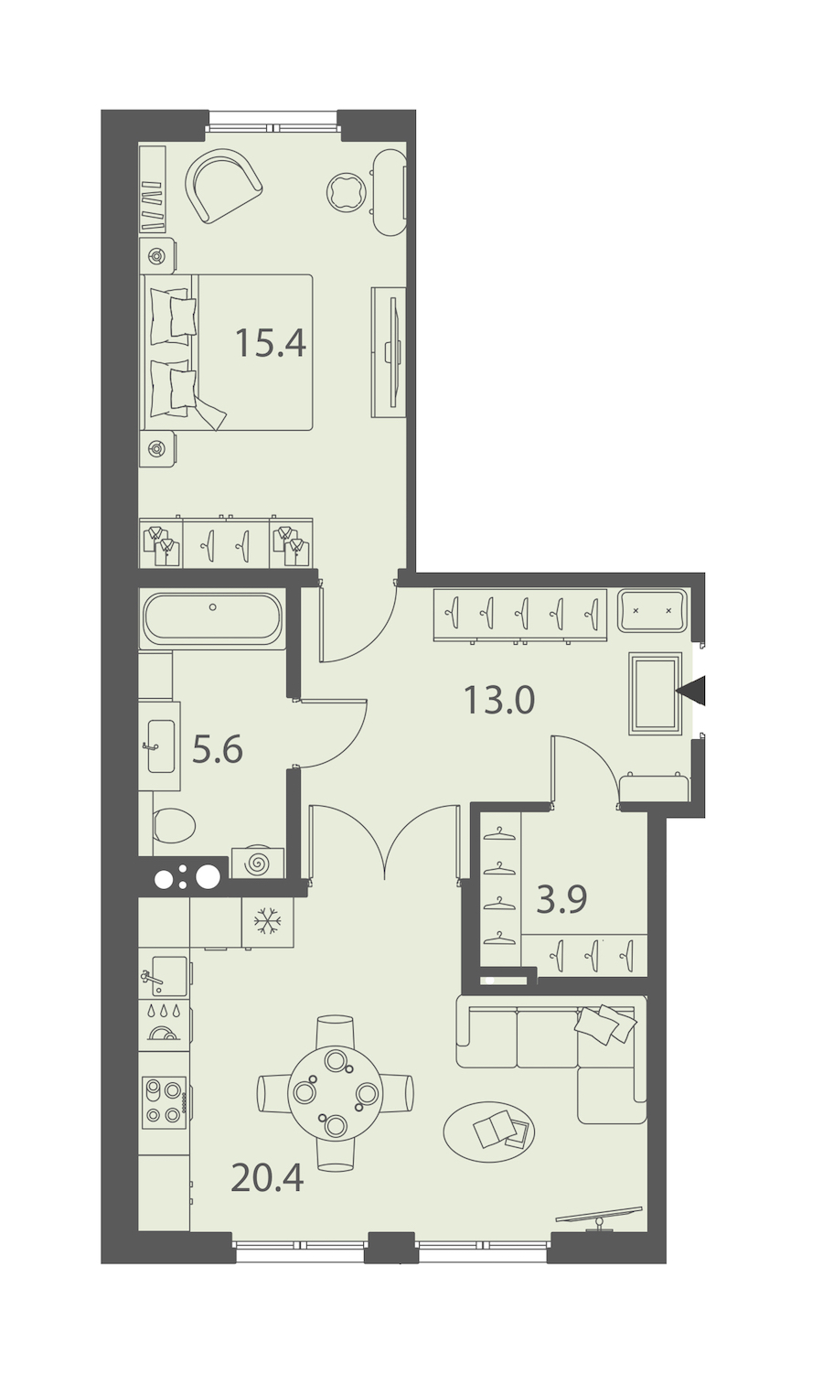 1-комнатная квартира 58.3 м², 1/10 эт., ЖК «DOMINO Premium»